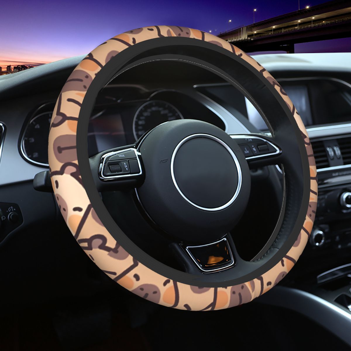 Car Steering Wheel Cover Anti Slip Breathable - Kawaii Anime Capybara Pokrowiec na kierownicę