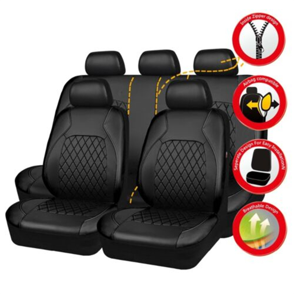 Leather Car Seat Covers Full Set Universal - Uniwersalny zestaw pokrowców na fotele samochodowe