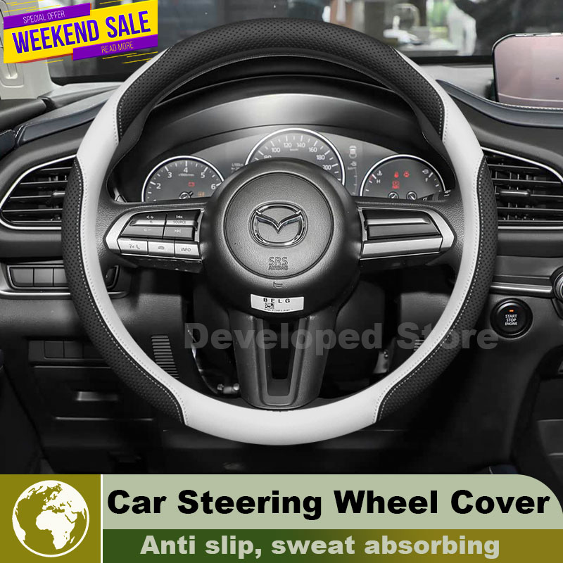 Car Steering Wheel Cover Anti Slip Breathable - Skórzany pokrowiec na kierownicę samochodową do