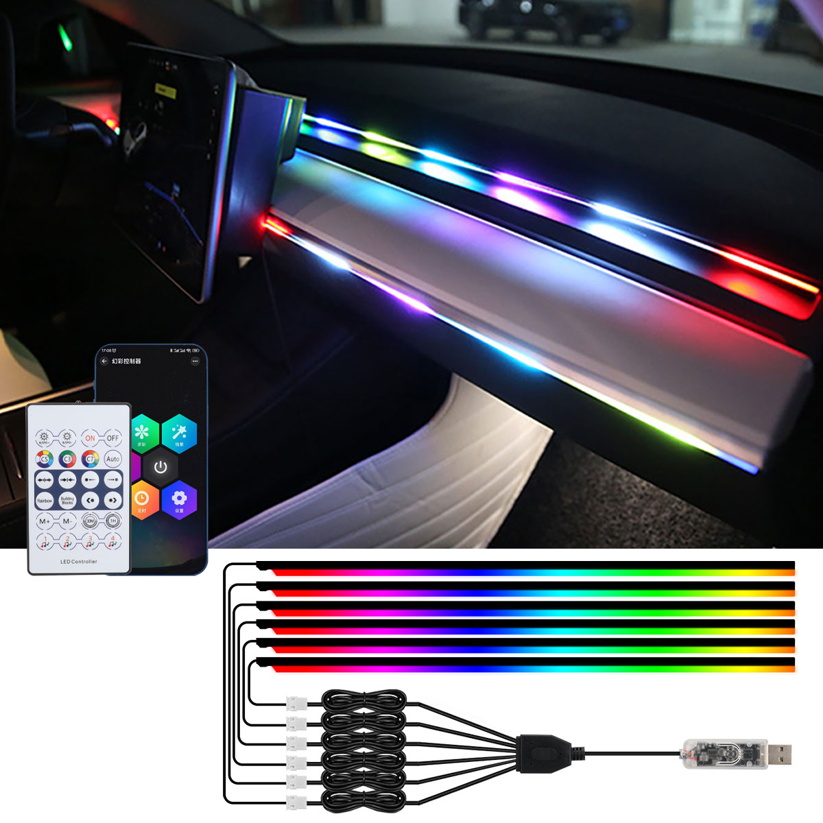 Led Ambient Interior Car Lights App Control - 6/10 w 1 Samochodowe oświetlenie otoczenia