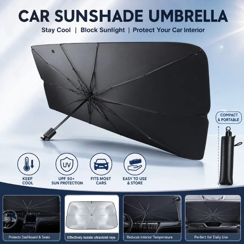 Car Sunshade Windshield Umbrella Foldable - Parasolka przeciwsłoneczna na szybę samochodową, składana