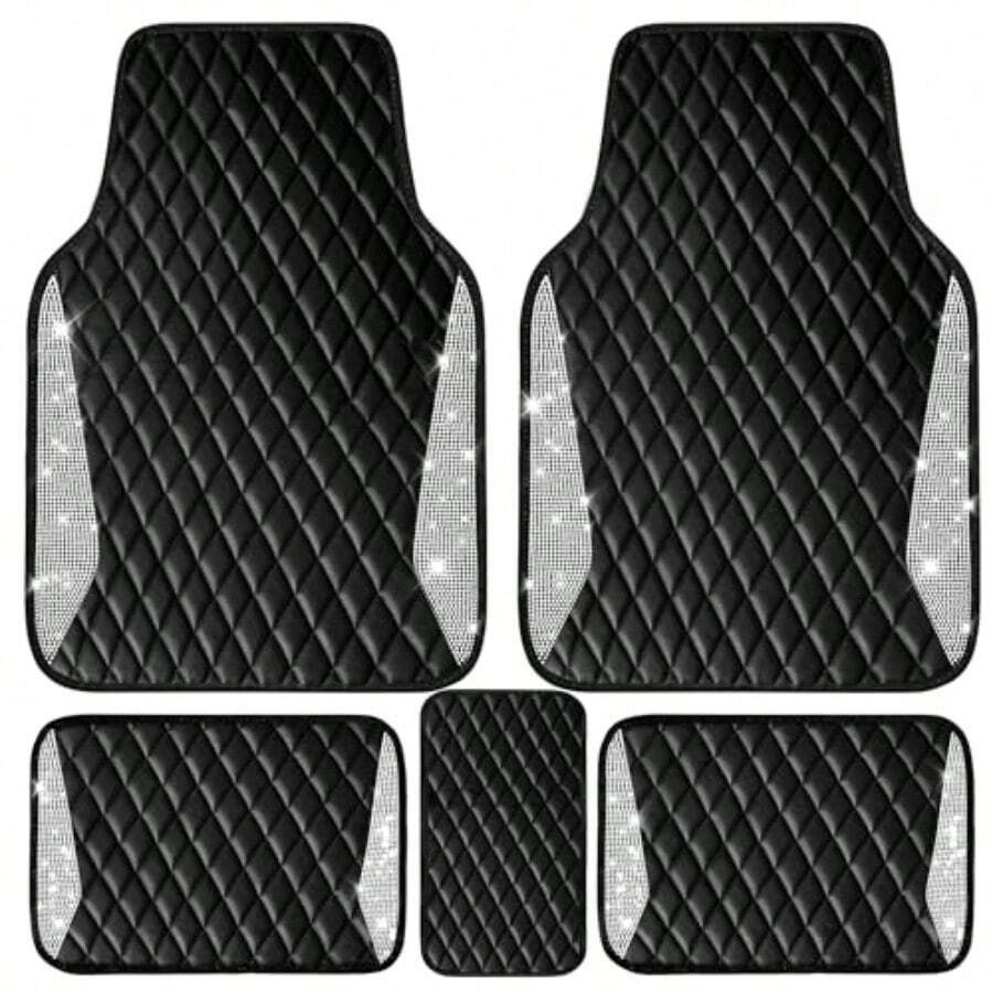 Car Floor Mats Universal Waterproof Leather - Skórzane dywaniki samochodowe z błyszczącymi diamentami,