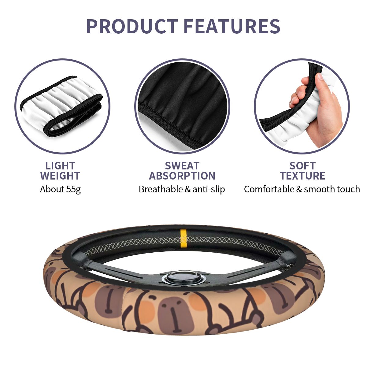 Kawaii Anime Capybara Pokrowie – Car Steering Wheel Cover Anti Slip Breathable recenzja i cena