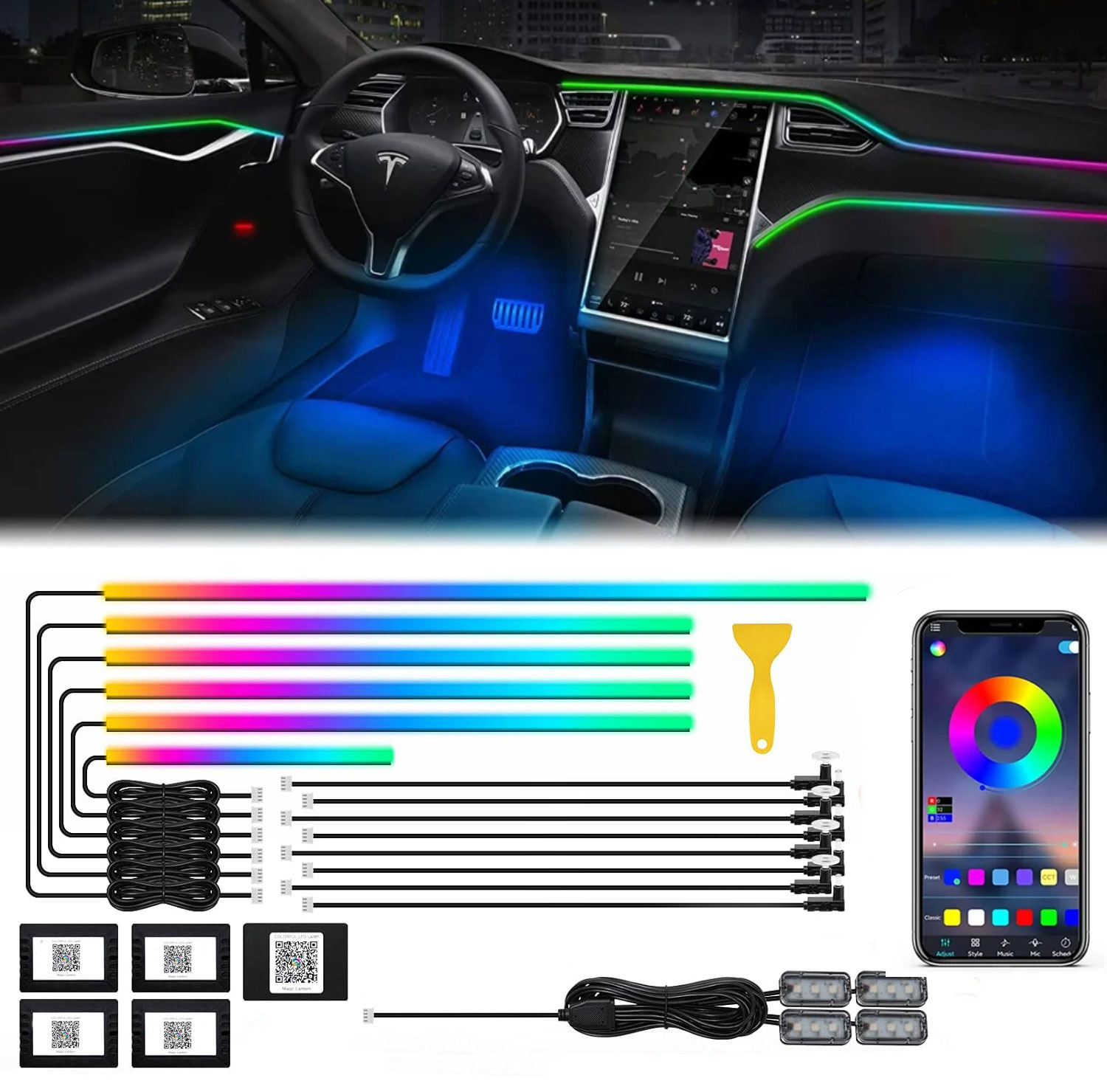 18w1 Neonowe oświetlenie otocz – Led Ambient Interior Car Lights App Control recenzja i cena